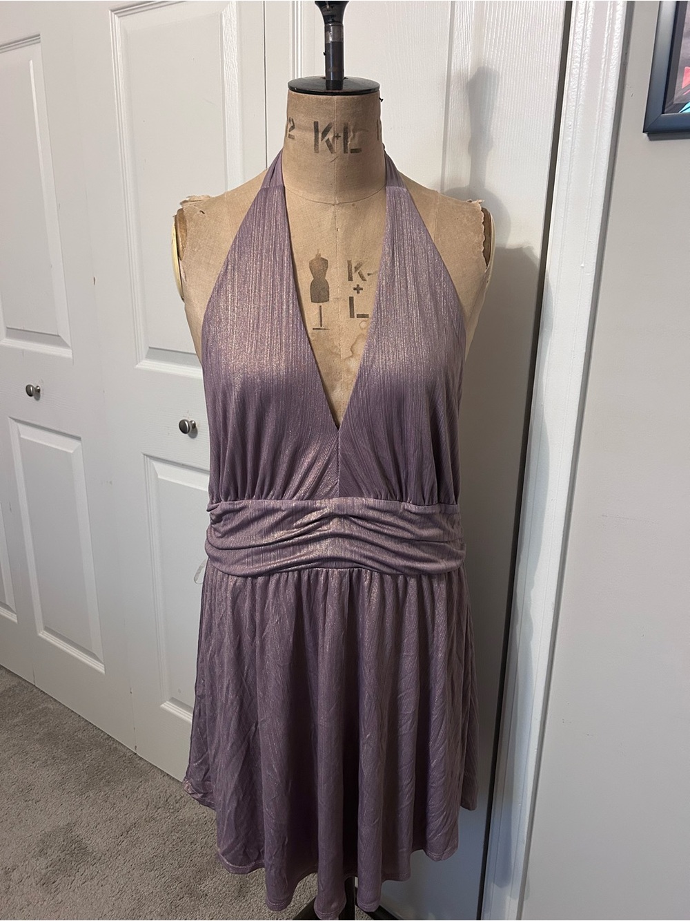 Wild Fable Lavender Iridescent 70's V-Neck Halter Fit & Flare Midi Dress Size XL